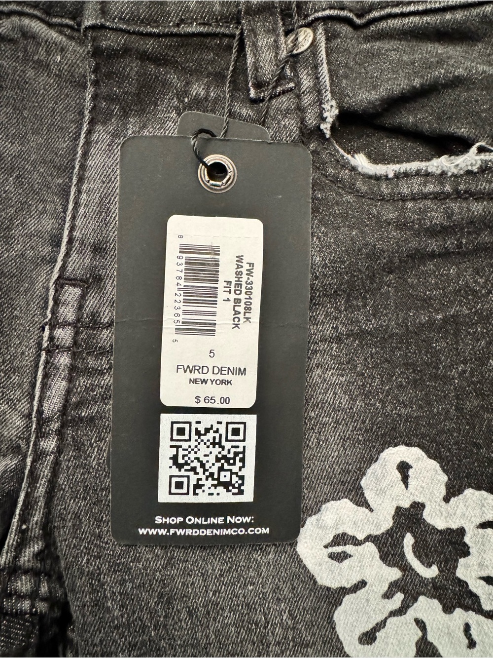 Kids Black Floral Print Jeans - Picture 3 of 4